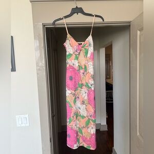 AFRM Pink & Orange Floral Midi Dress